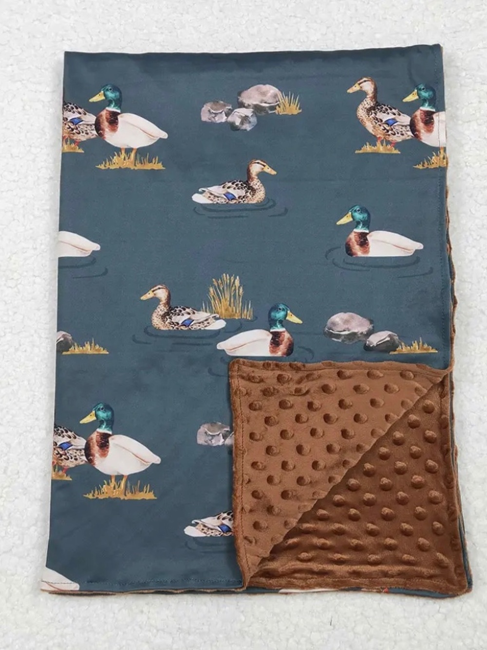 Mallard Ducks Brown Minky Baby Blanket